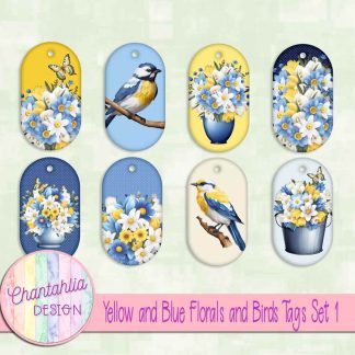 Free tags in a Yellow and Blue Florals and Birds theme