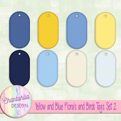 Free tags in a Yellow and Blue Florals and Birds theme