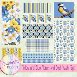 Free washi tape in a Yellow and Blue Florals and Birds theme