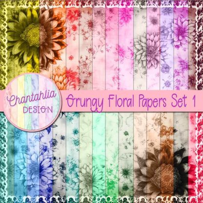 Free digital papers featuring a grungy floral design