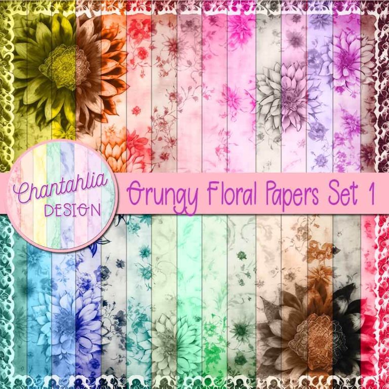 Grungy Floral Digital Papers Set 1 - Chantahlia Design