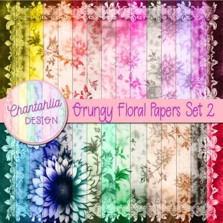 Free digital papers featuring a grungy floral design