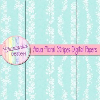 Free aqua floral stripes digital papers