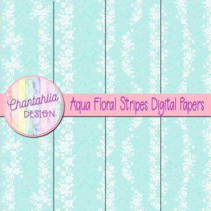 Free aqua floral stripes digital papers