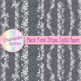 Free black floral stripes digital papers