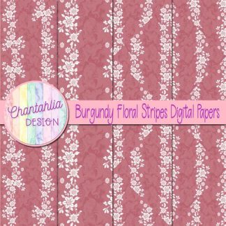 Free burgundy floral stripes digital papers