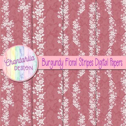 Free burgundy floral stripes digital papers