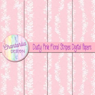 Free dusty pink floral stripes digital papers