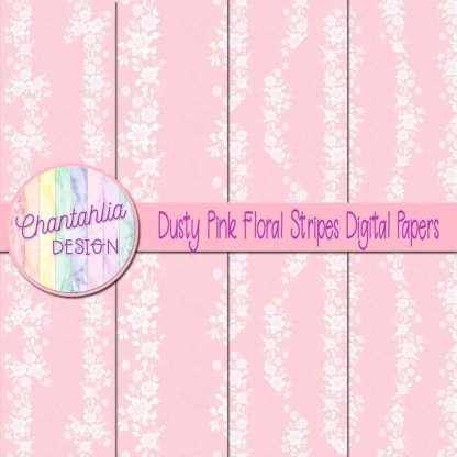 Free dusty pink floral stripes digital papers