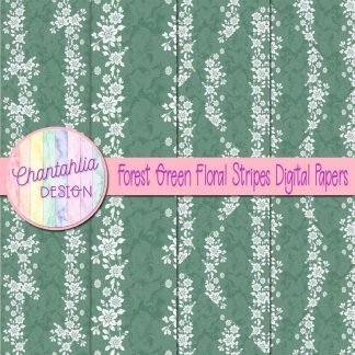 Free forest green floral stripes digital papers