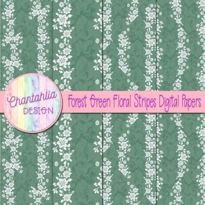 Free forest green floral stripes digital papers