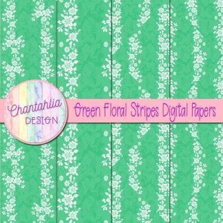 Free green floral stripes digital papers