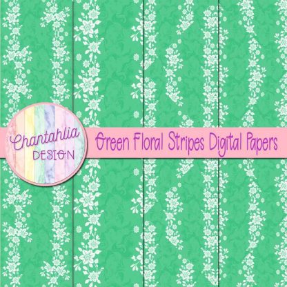 Free green floral stripes digital papers