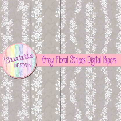 Free grey floral stripes digital papers