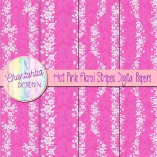 Free hot pink floral stripes digital papers