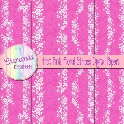 Free hot pink floral stripes digital papers