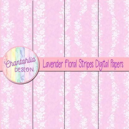 Free lavender floral stripes digital papers