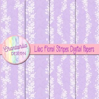 Free lilac floral stripes digital papers