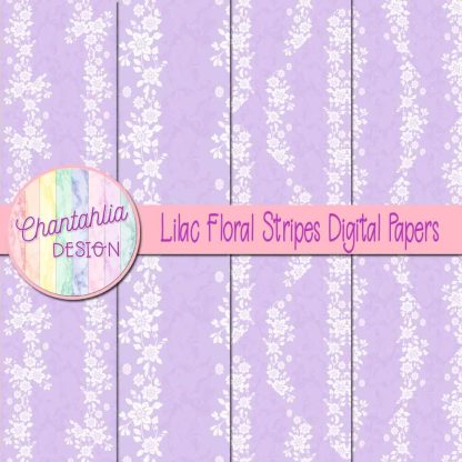 Free lilac floral stripes digital papers