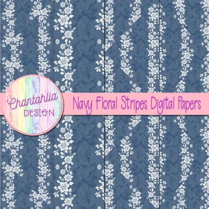 Free navy floral stripes digital papers