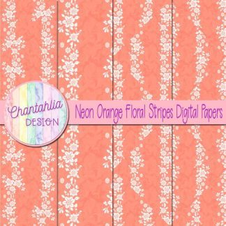 Free neon orange floral stripes digital papers