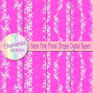 Free neon pink floral stripes digital papers