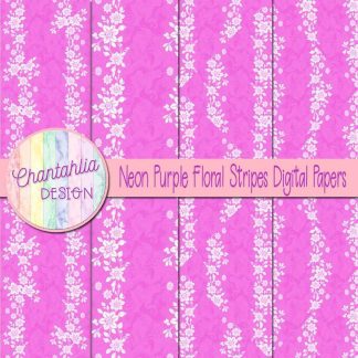 Free neon purple floral stripes digital papers