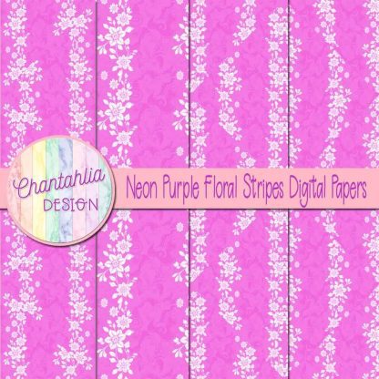 Free neon purple floral stripes digital papers