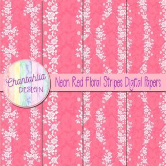 Free neon red floral stripes digital papers