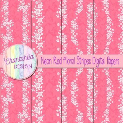 Free neon red floral stripes digital papers