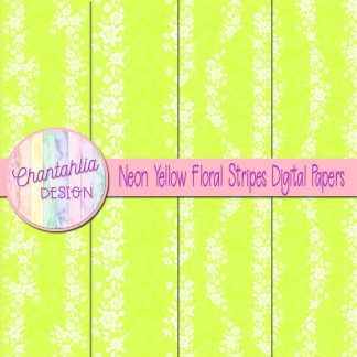 Free neon yellow floral stripes digital papers