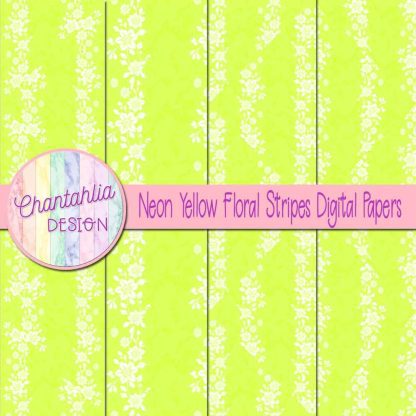 Free neon yellow floral stripes digital papers