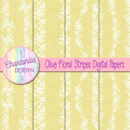 Free olive floral stripes digital papers