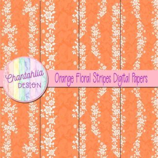 Free orange floral stripes digital papers