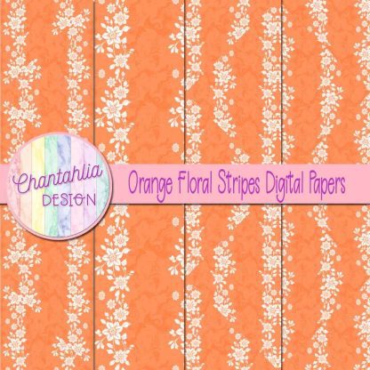 Free orange floral stripes digital papers