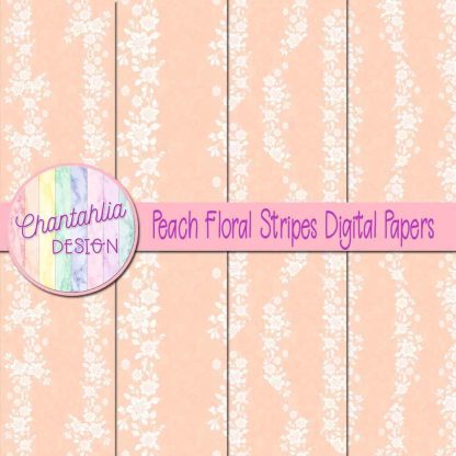 Free peach floral stripes digital papers