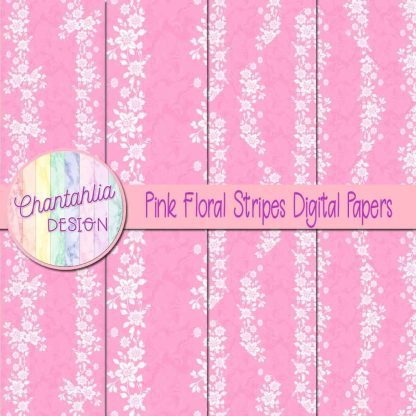 Free pink floral stripes digital papers