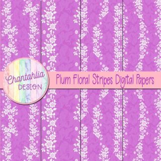 Free purple floral stripes digital papers