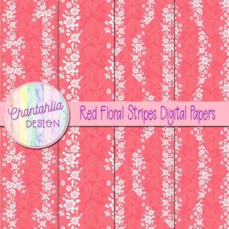 Free red floral stripes digital papers