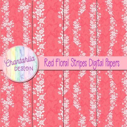 Free red floral stripes digital papers