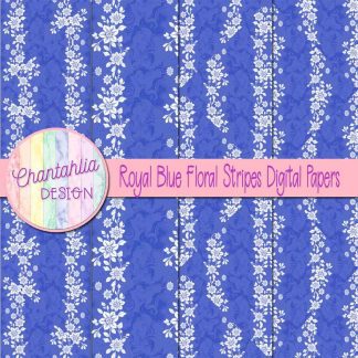 Free royal blue floral stripes digital papers