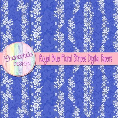 Free royal blue floral stripes digital papers