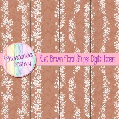 Free rust brown floral stripes digital papers