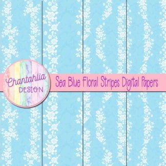 Free sea blue floral stripes digital papers