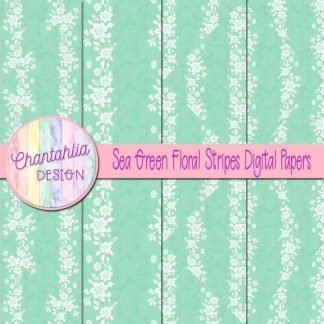 Free sea green floral stripes digital papers