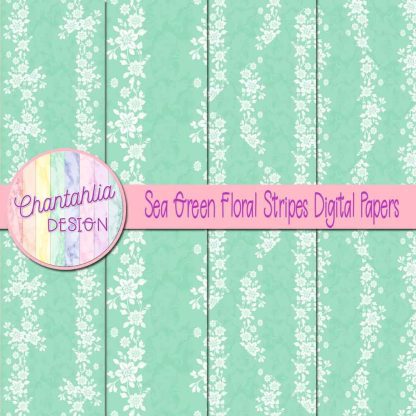 Free sea green floral stripes digital papers