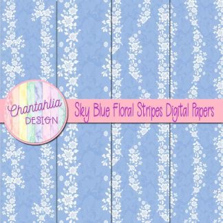 Free sky blue floral stripes digital papers