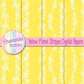 Free yellow floral stripes digital papers