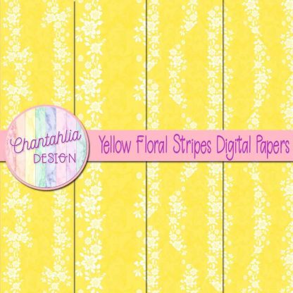 Free yellow floral stripes digital papers