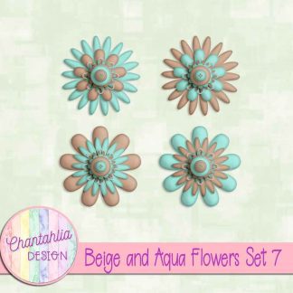 Free beige and aqua flowers set 7